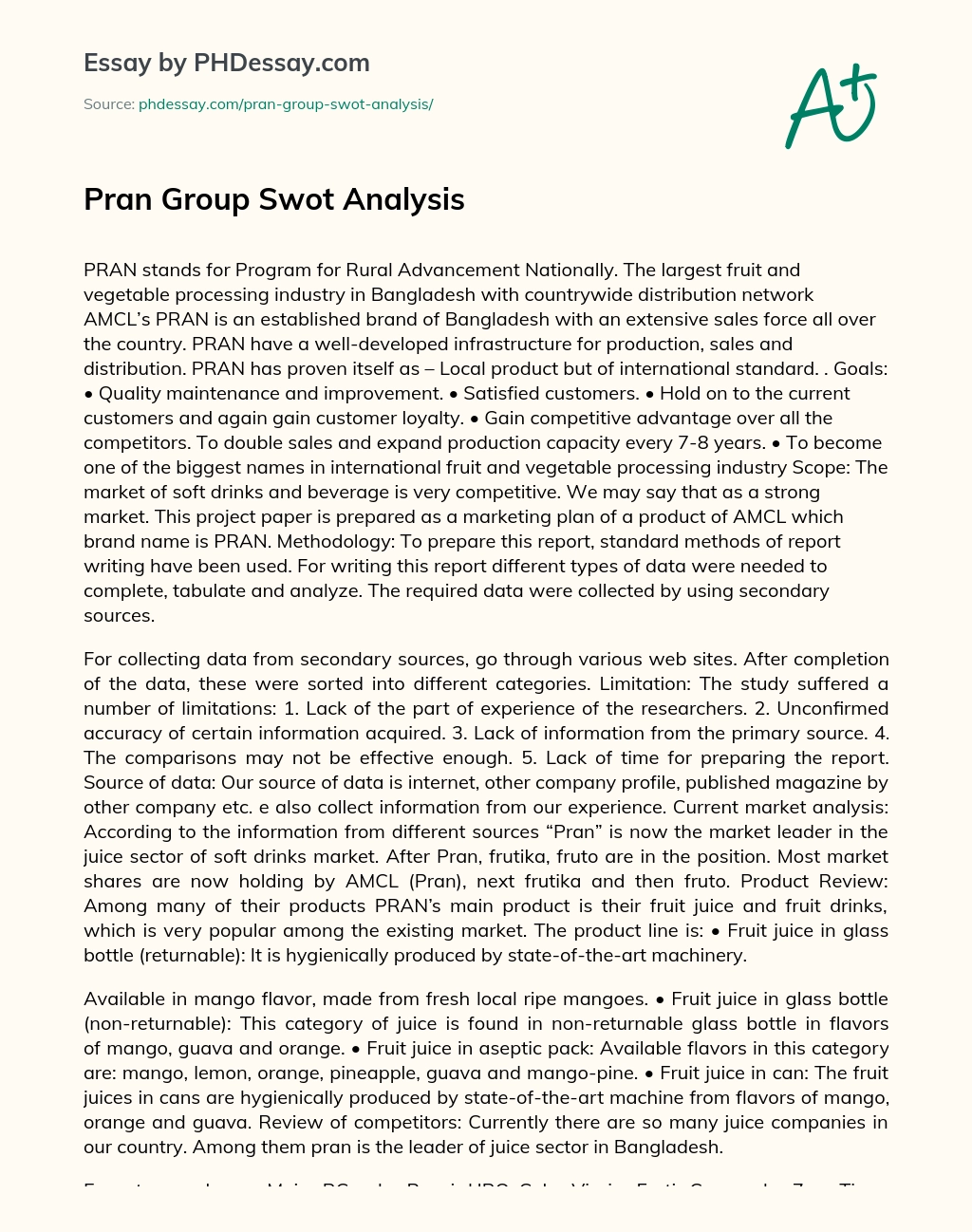 Pran Group Swot Analysis essay