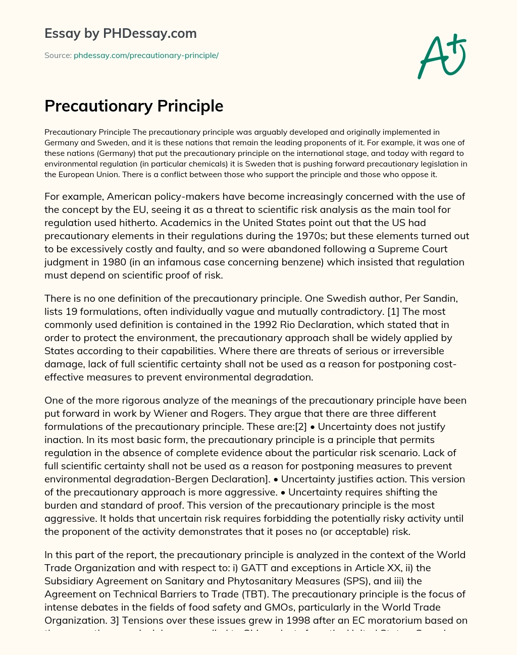 Precautionary Principle essay