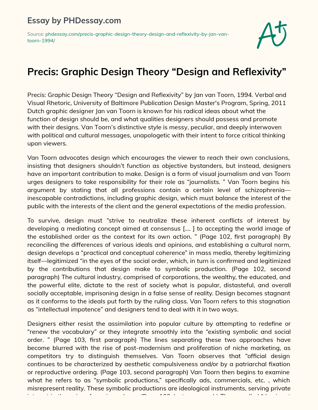 Precis: Graphic Design Theory “Design and Reflexivity” essay