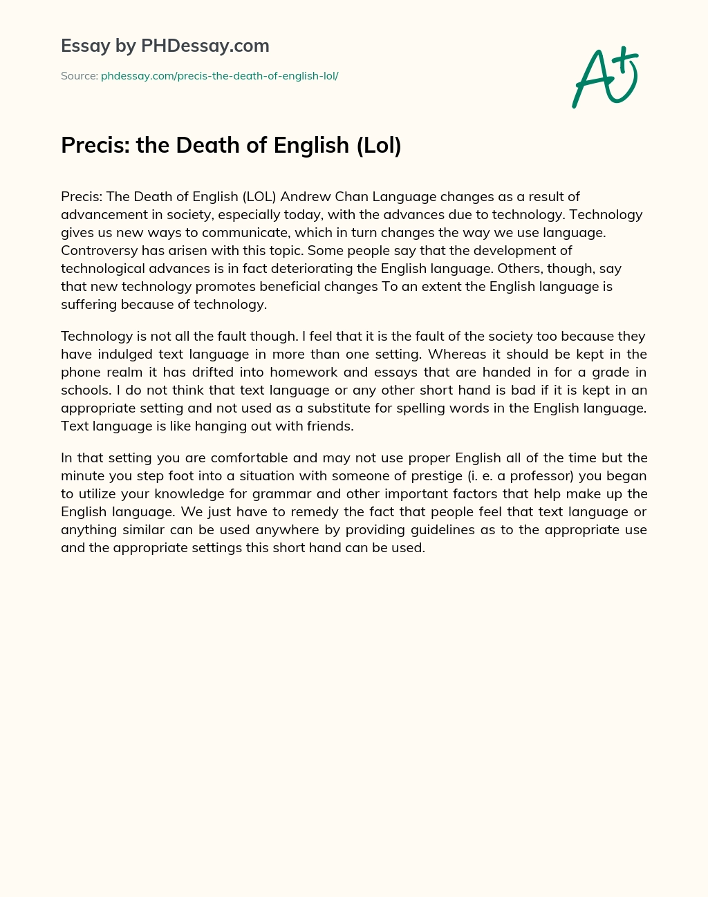 Precis: the Death of English (Lol) essay