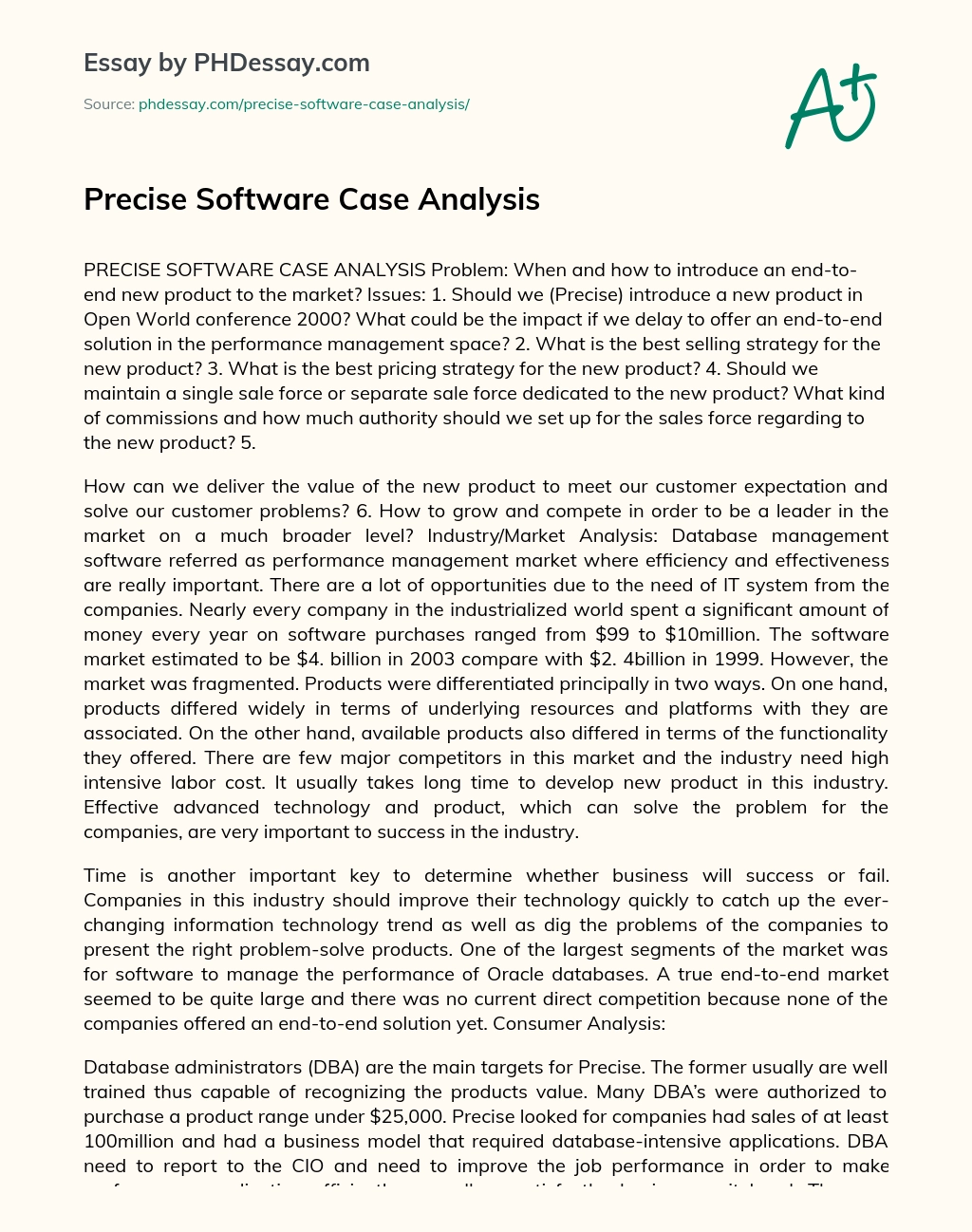 Precise Software Case Analysis essay