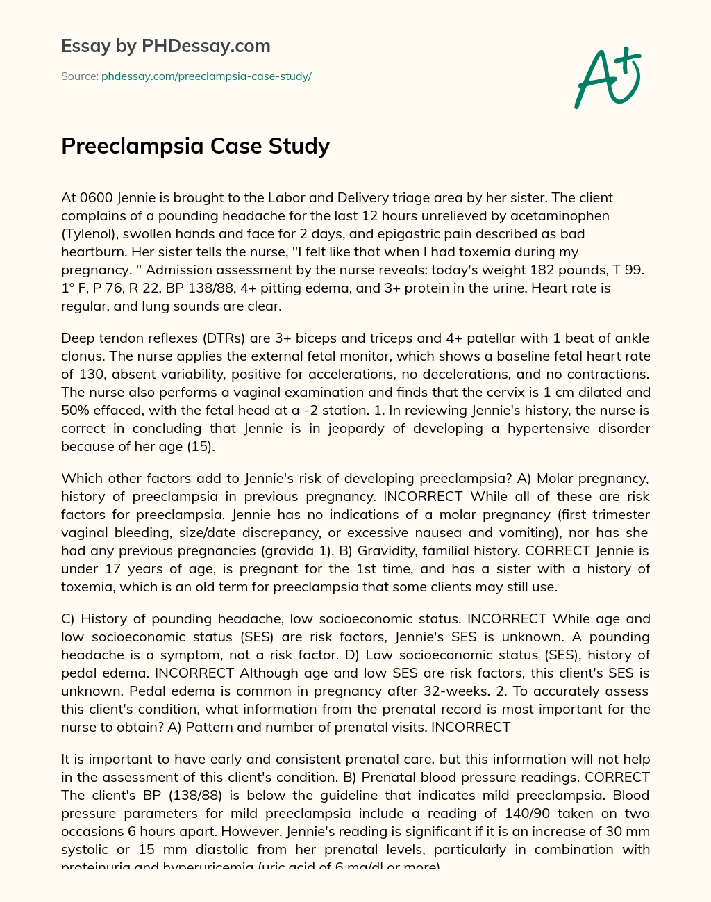 Preeclampsia Case Study essay
