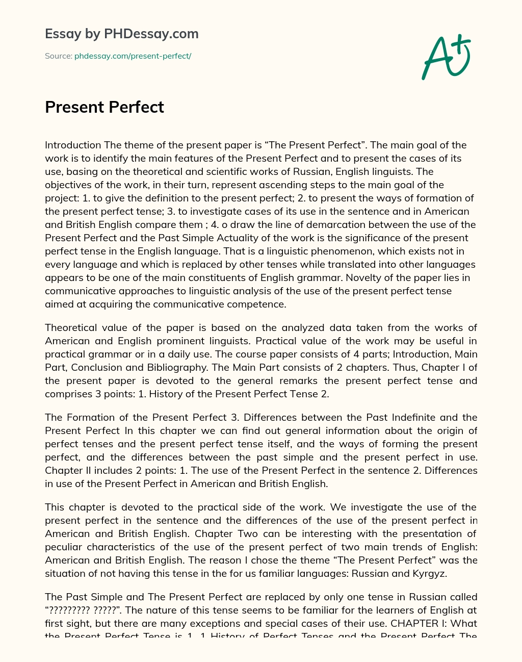 Present Perfect essay