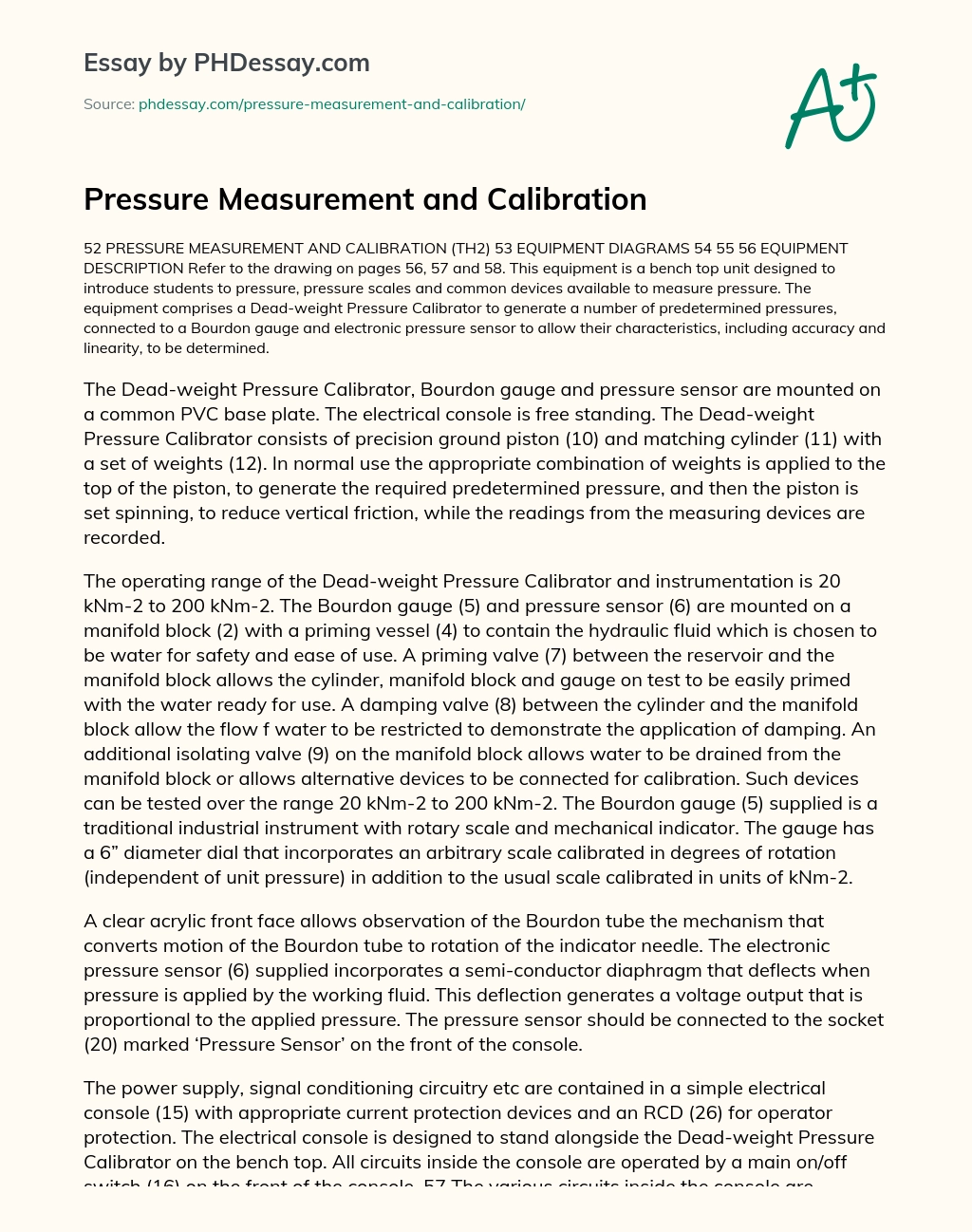 Pressure Measurement and Calibration essay