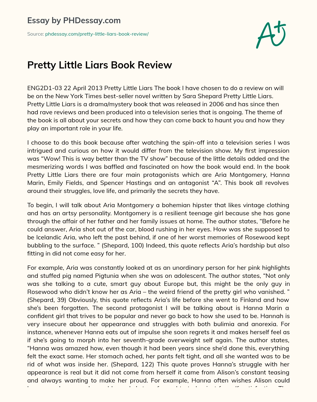Pretty Little Liars Book Review essay