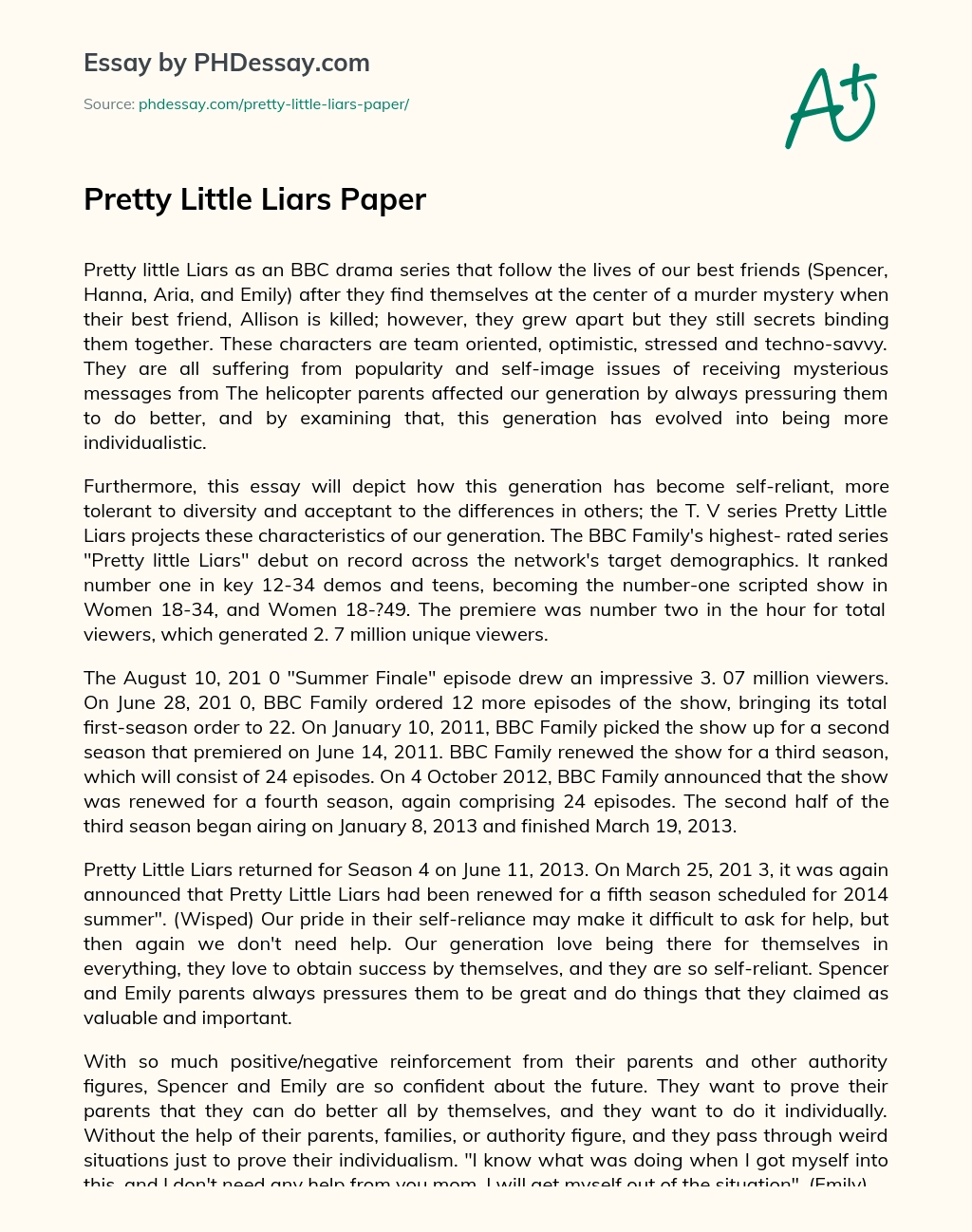 Pretty Little Liars Paper essay