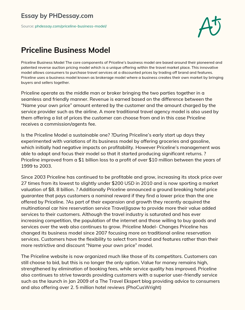 Priceline Business Model essay