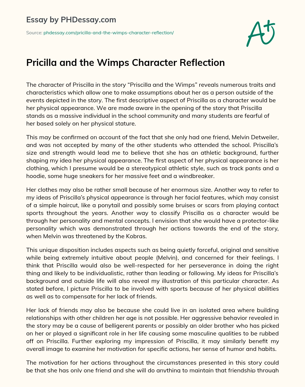 Pricilla and the Wimps Character Reflection essay