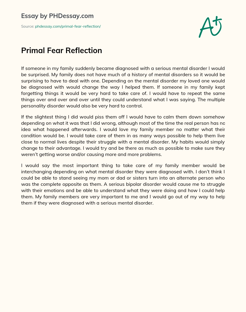 Primal Fear Reflection essay