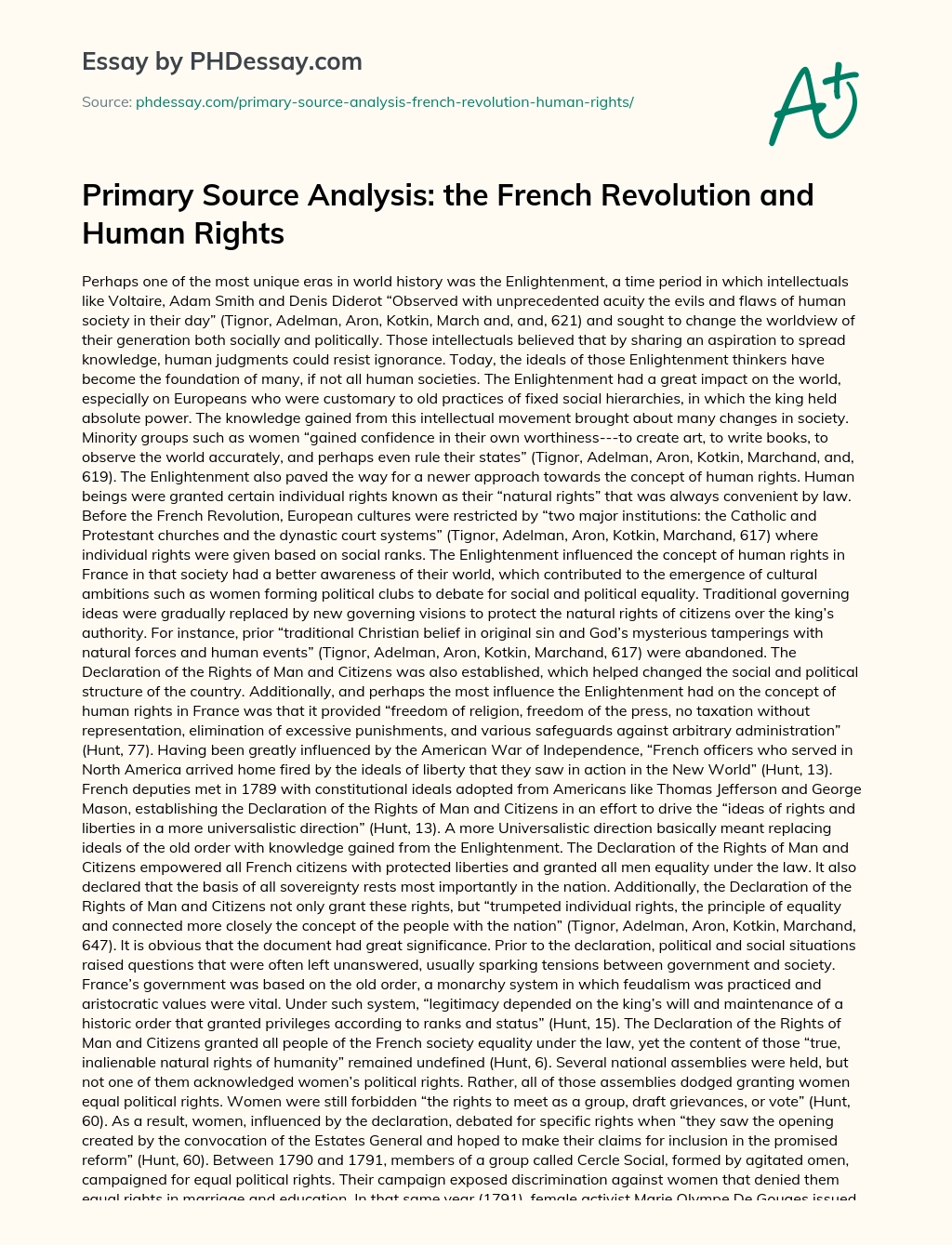 Primary Source Analysis: the French Revolution and Human Rights essay