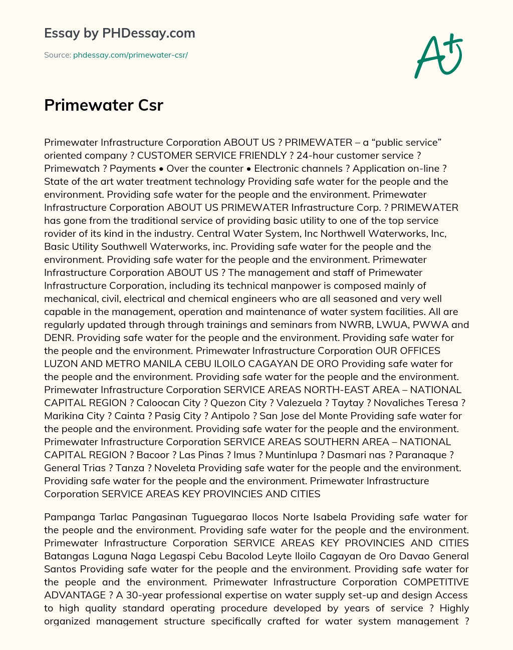 Primewater Csr essay