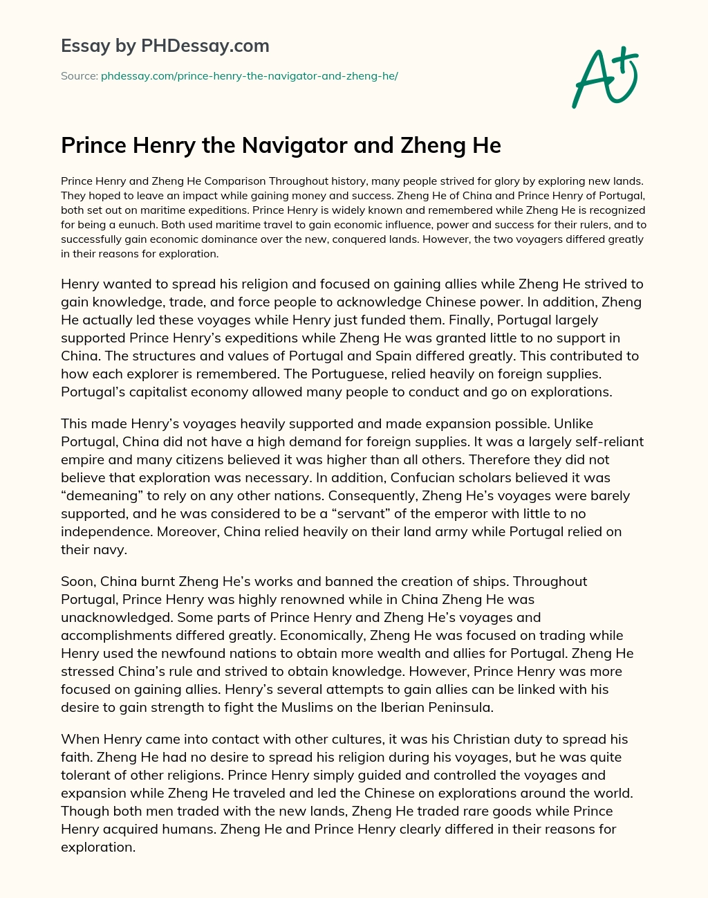 Prince Henry the Navigator and Zheng He essay