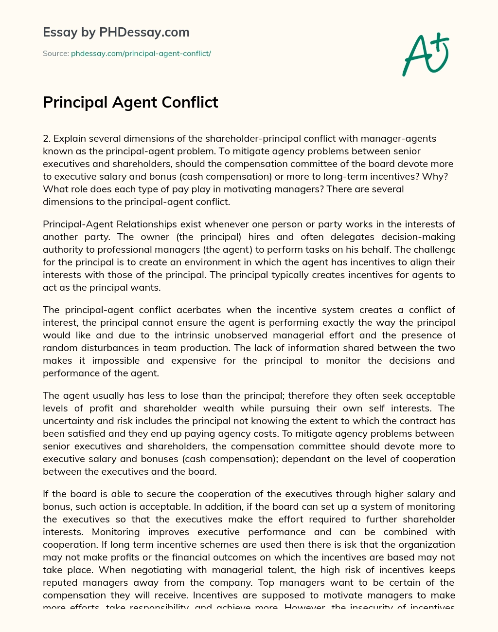 Principal Agent Conflict essay