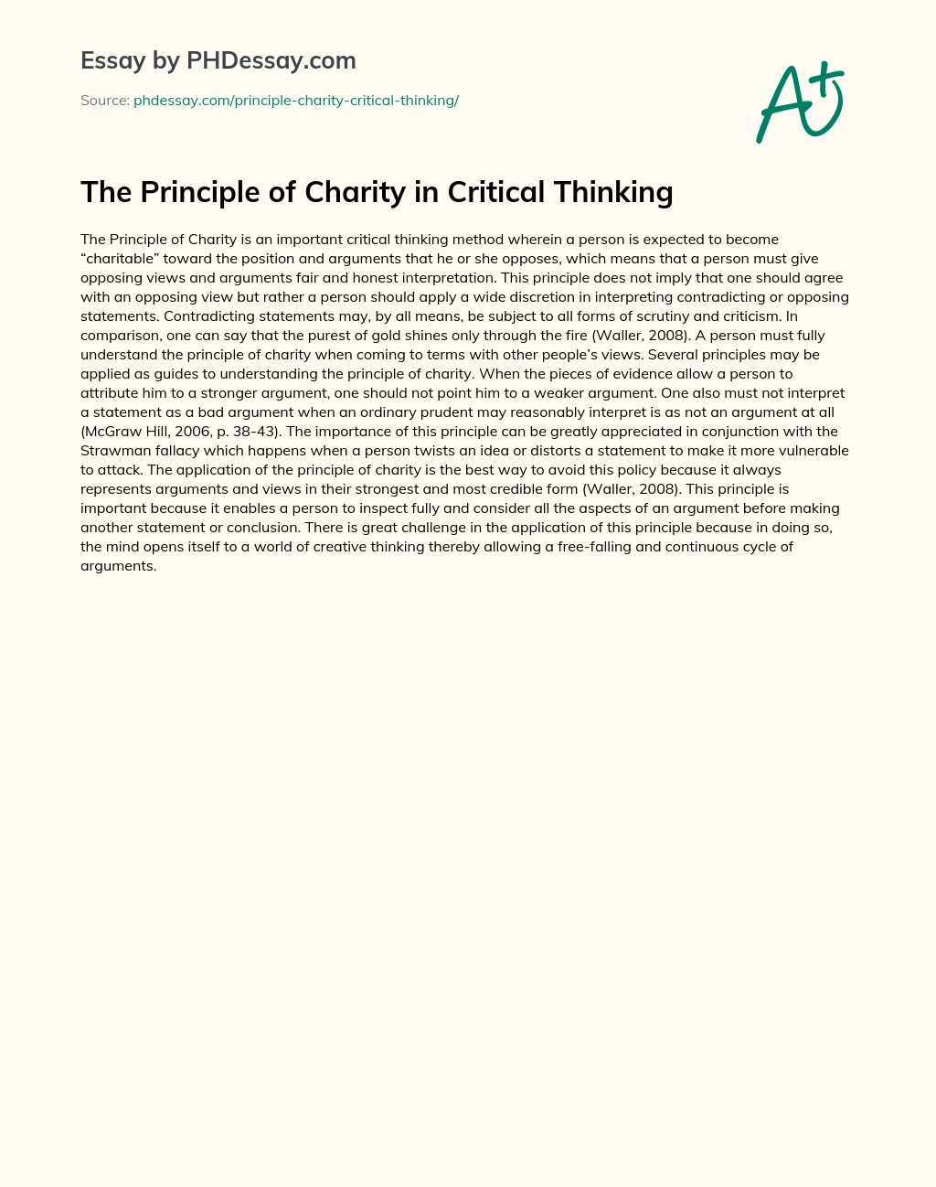 The Principle of Charity in Critical Thinking essay