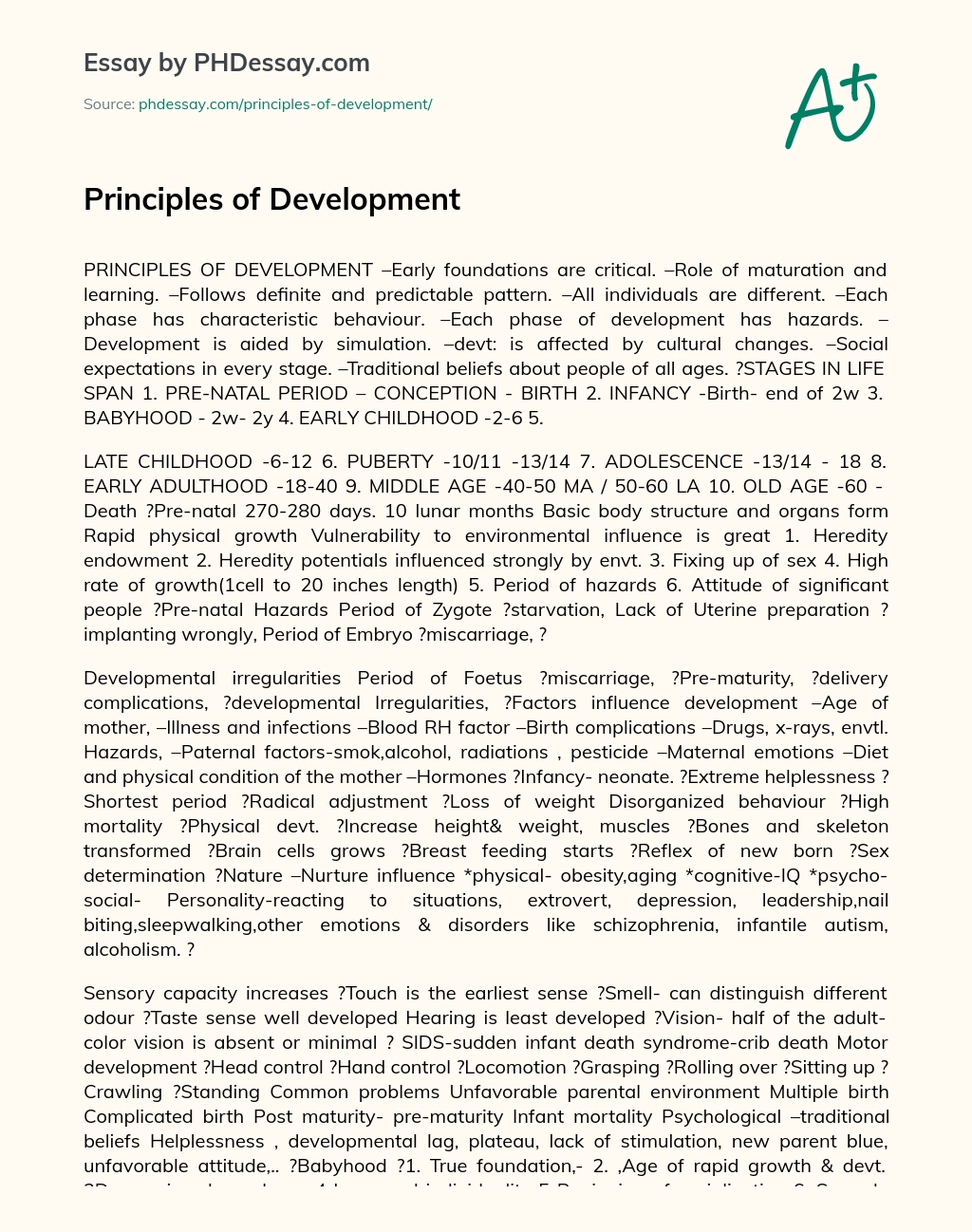 Principles of Development essay
