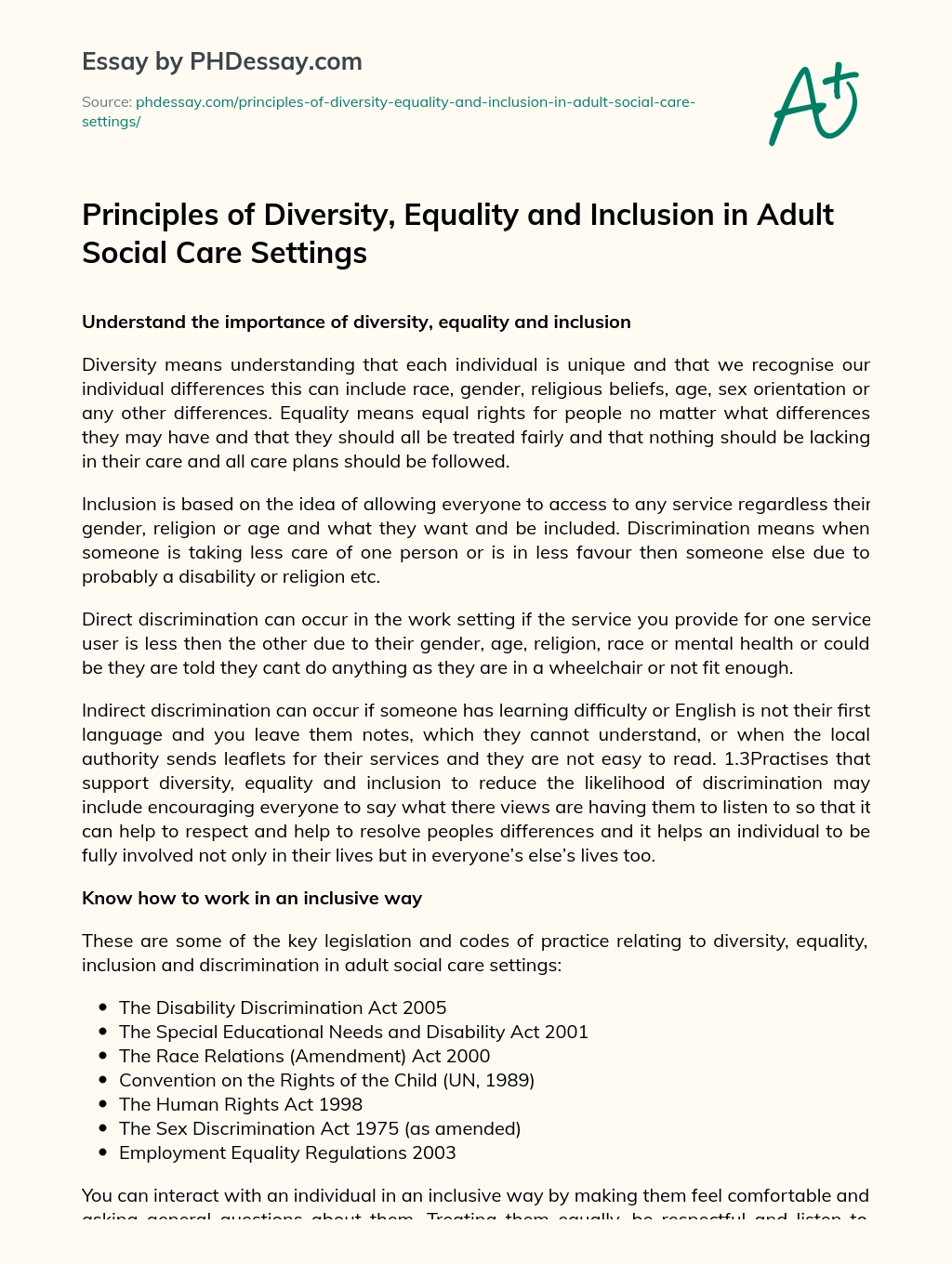 essay on equality diversity and inclusion