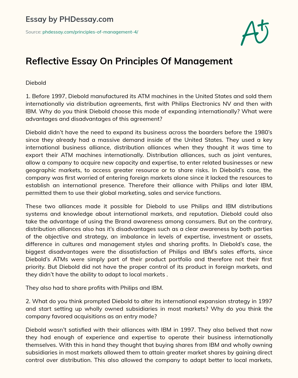 Reflective Essay On Principles Of Management essay