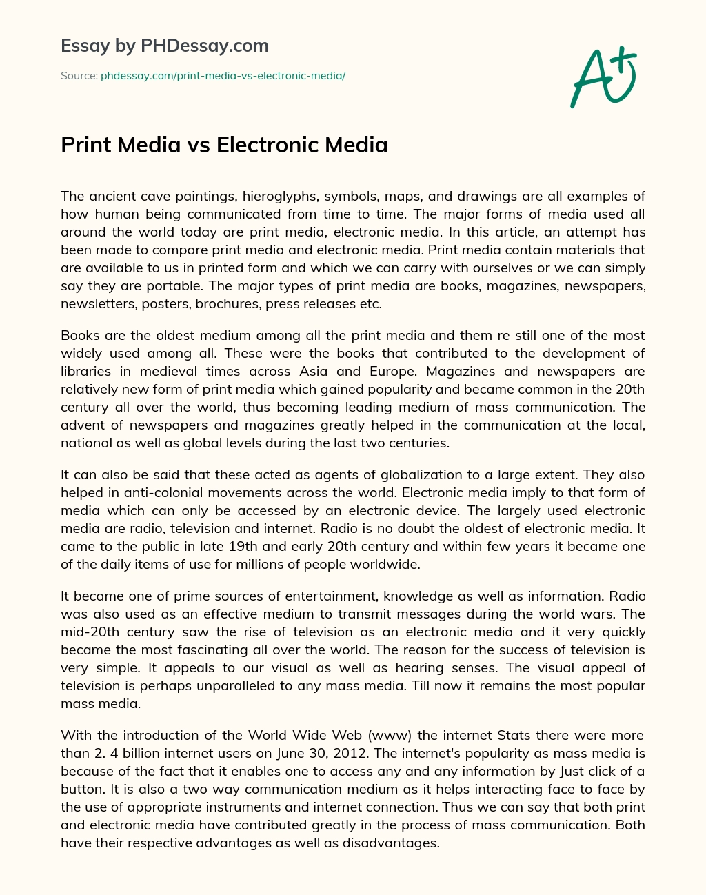 Print Media vs Electronic Media essay