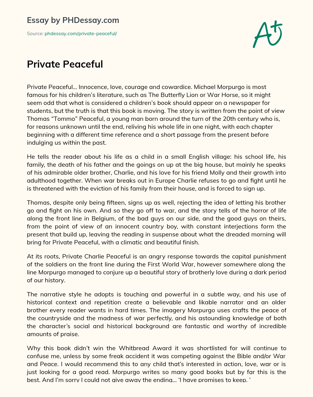 Private Peaceful essay