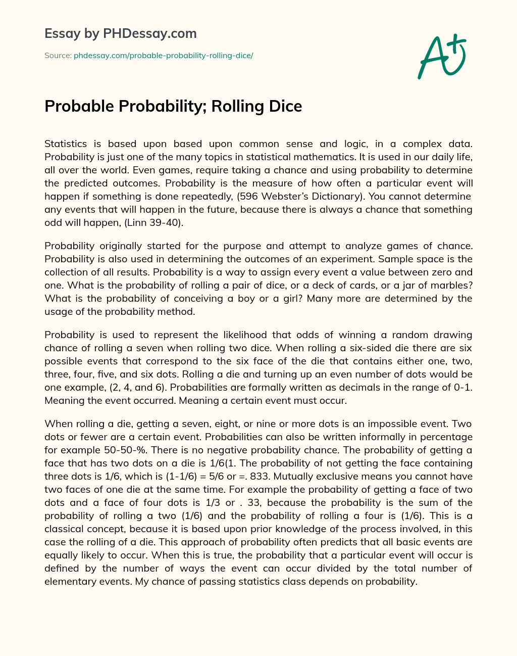 Probable Probability; Rolling Dice essay
