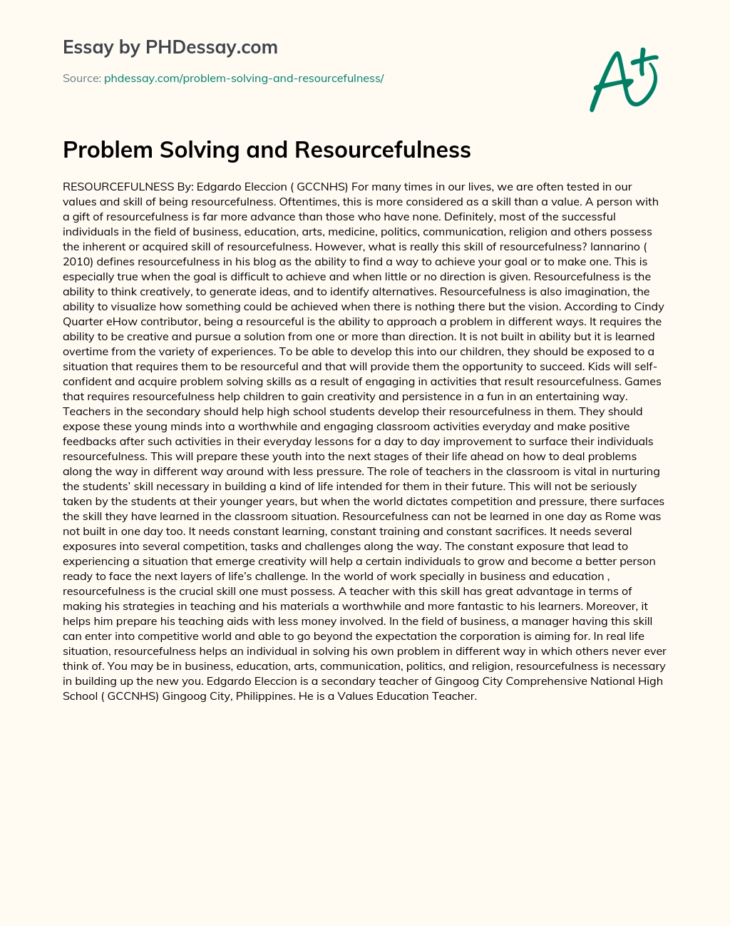 Problem Solving and Resourcefulness essay