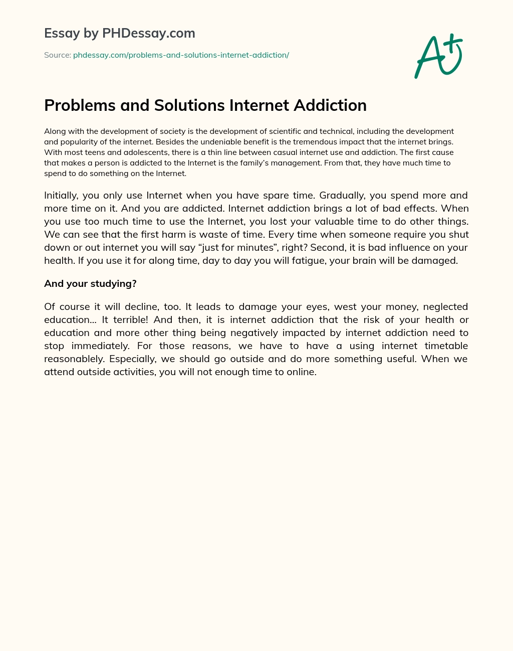 thesis statement about internet addiction