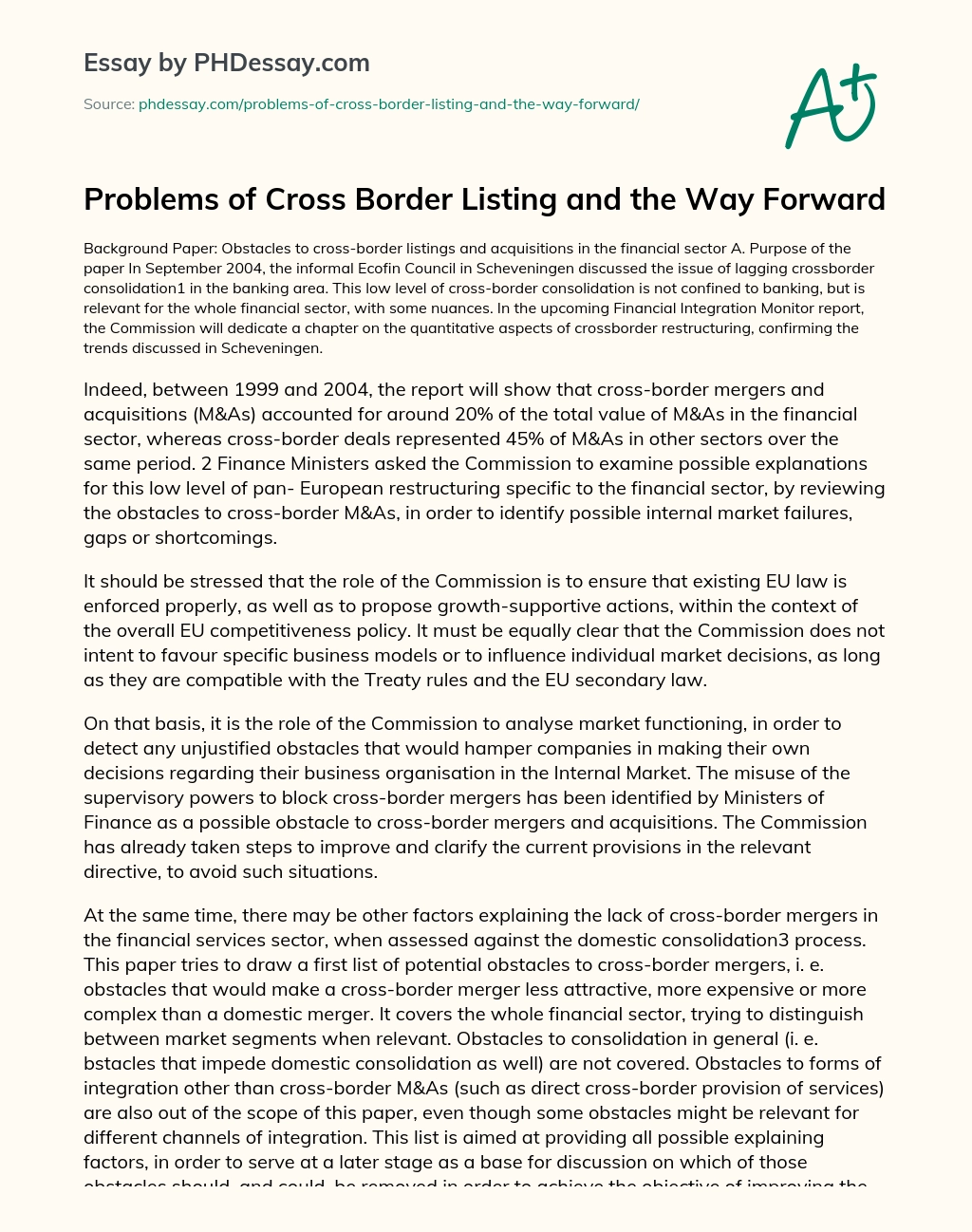 Problems of Cross Border Listing and the Way Forward essay