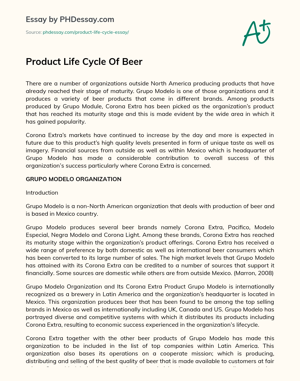 Product Life Cycle Of Beer essay