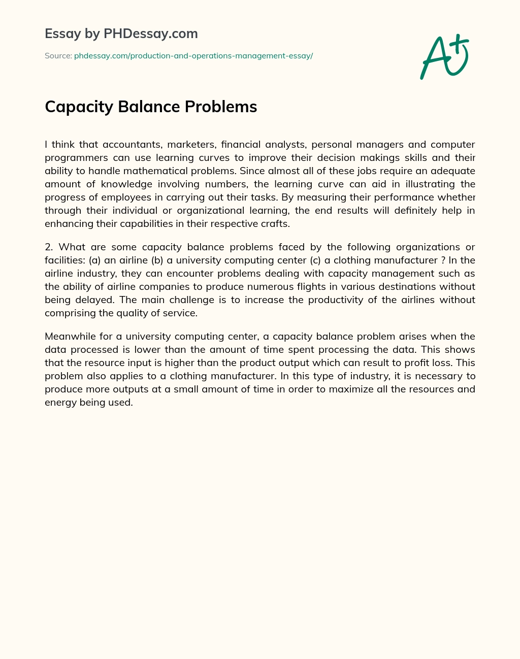Capacity Balance Problems essay