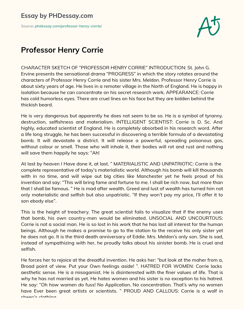 Professor Henry Corrie essay