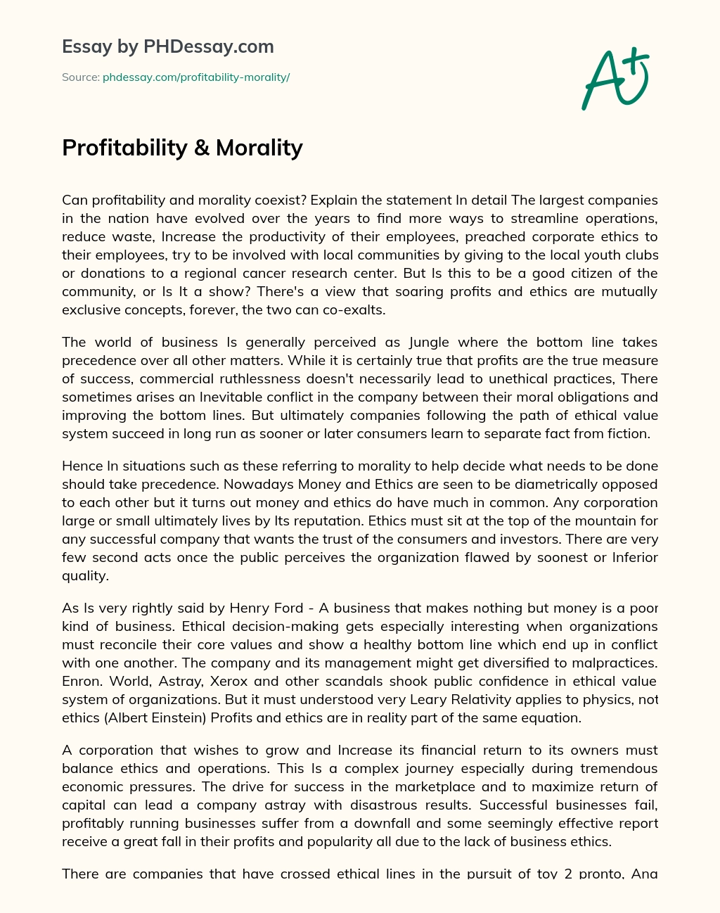 Profitability & Morality essay