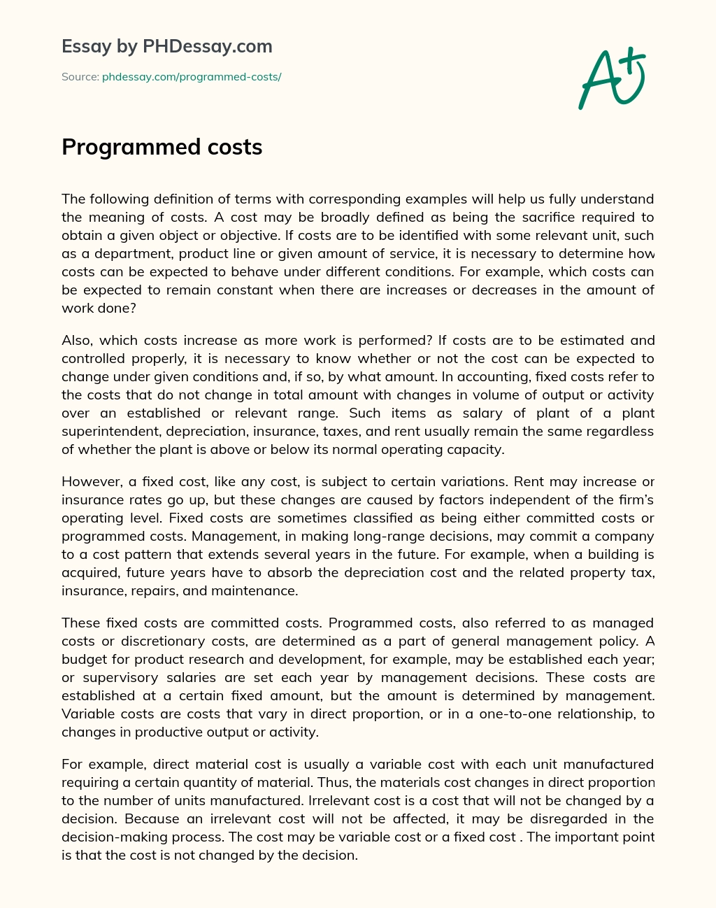 Programmed costs essay