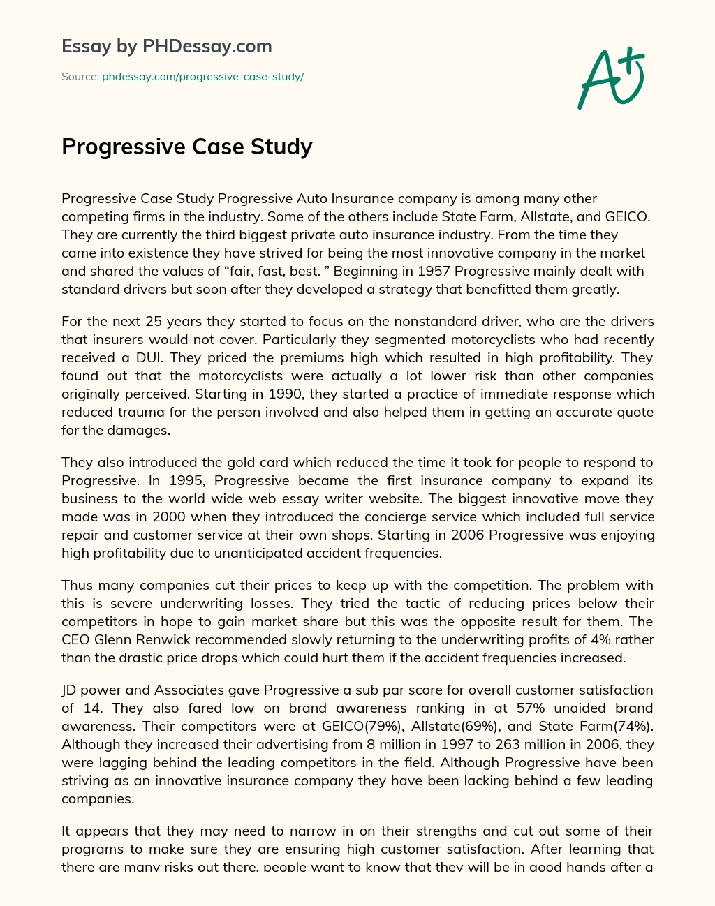 Progressive Case Study essay