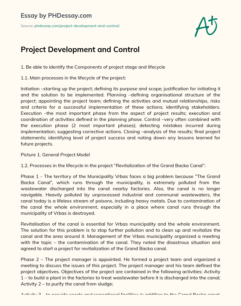 Project Development and Control essay