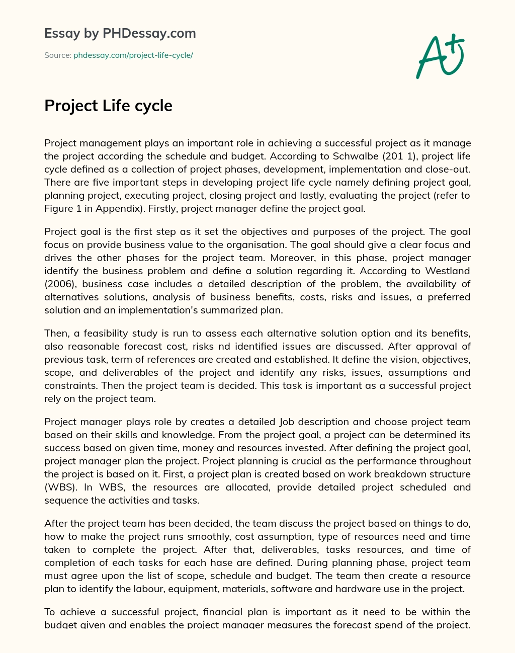 project life cycle conclusion essay