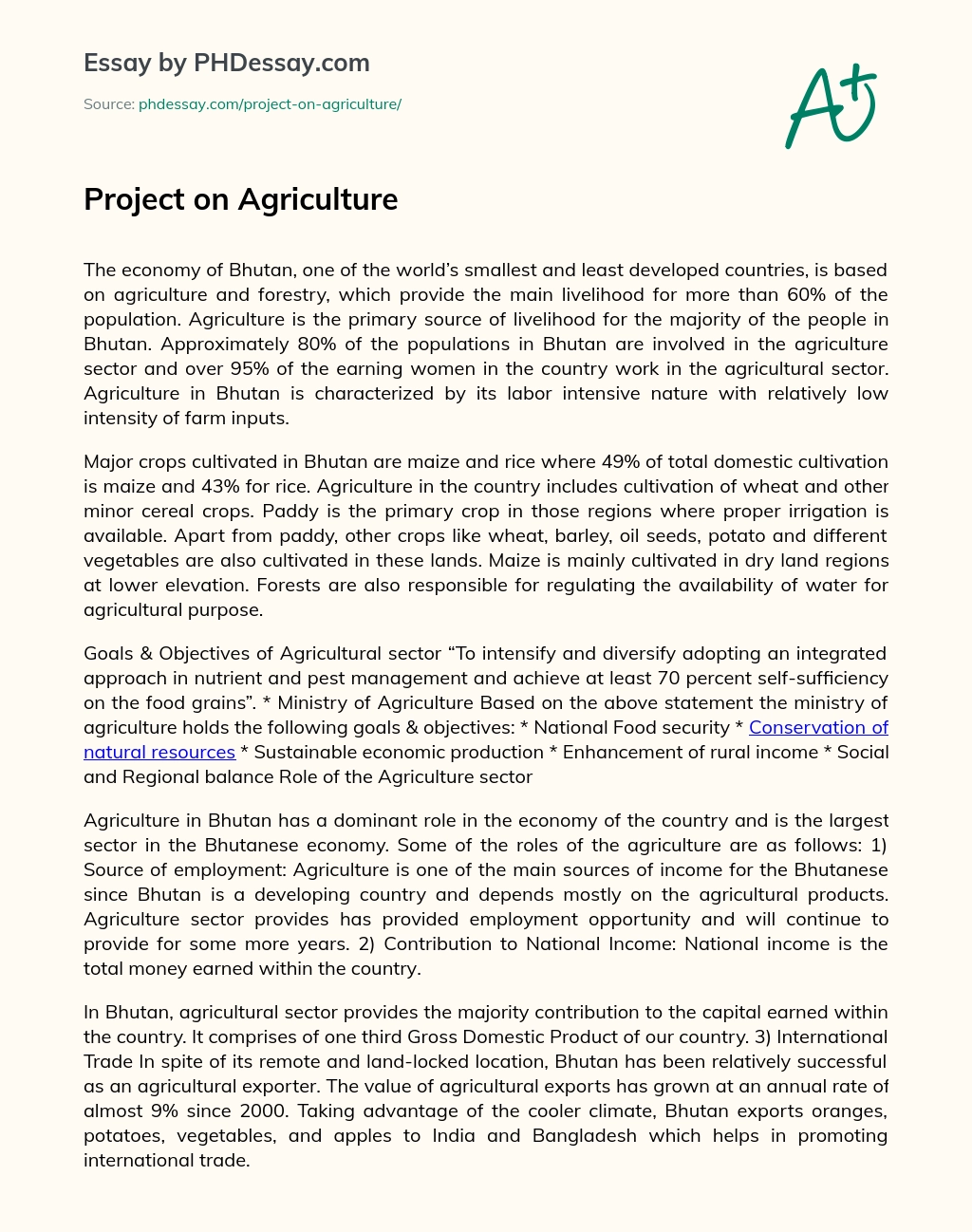 Project on Agriculture essay