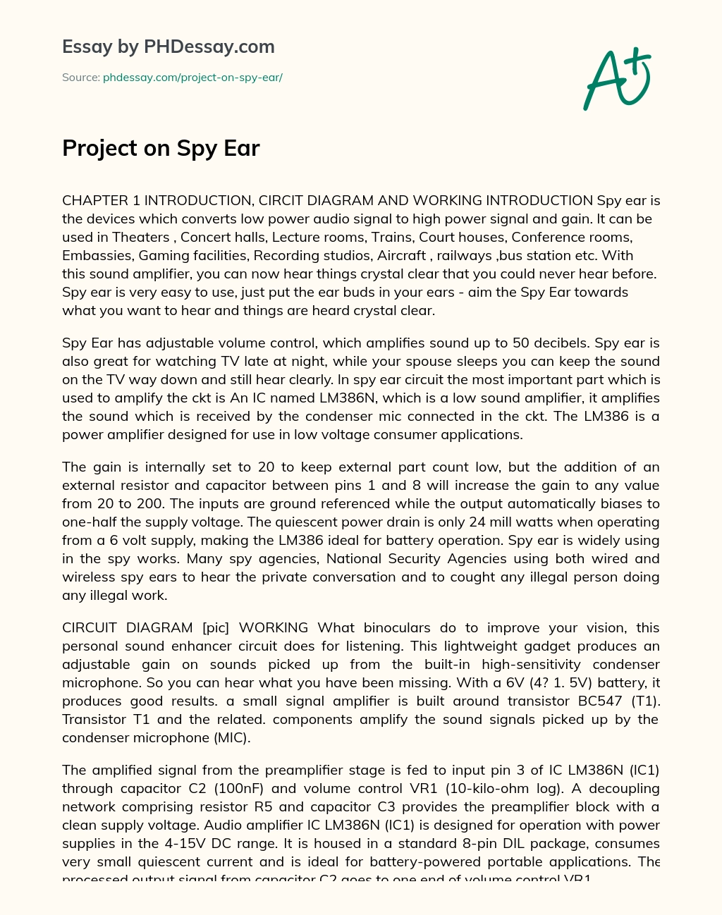 Project on Spy Ear essay