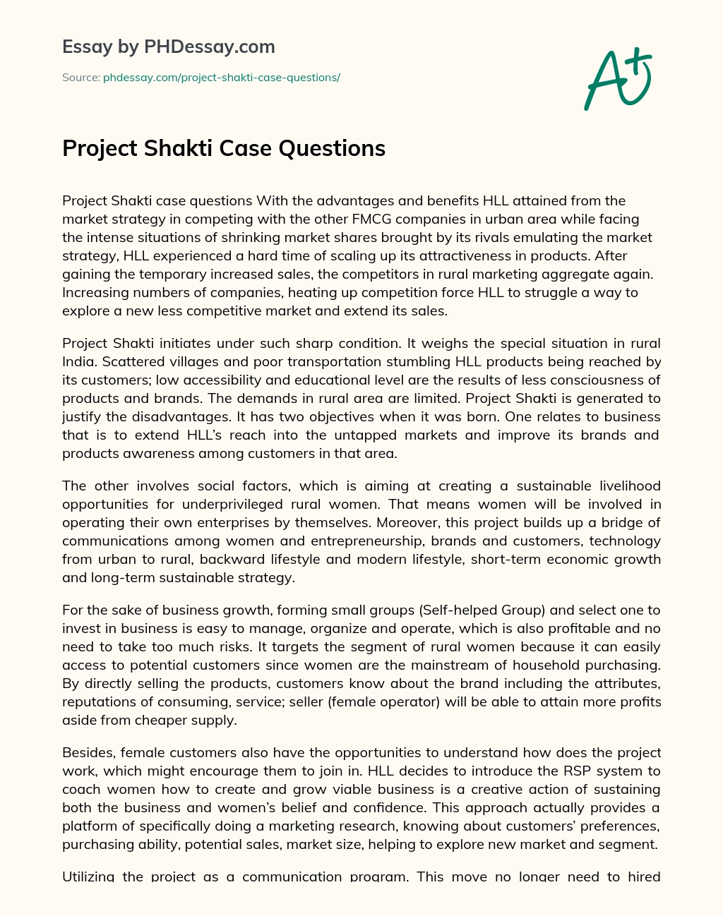 Project Shakti Case Questions essay