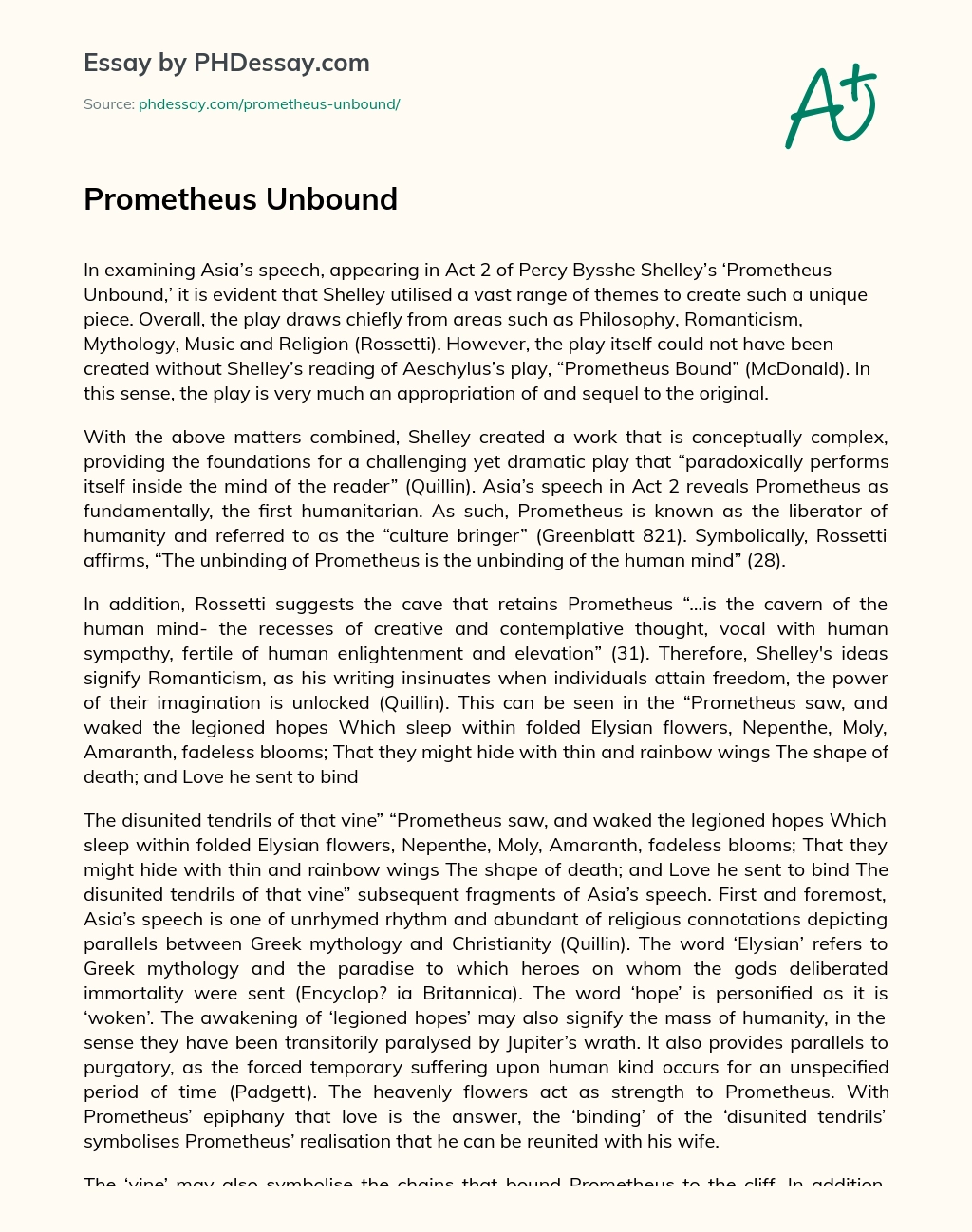 Prometheus Unbound essay