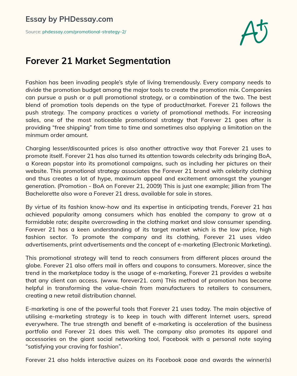 Forever 21 Market Segmentation essay