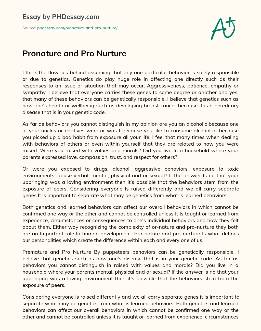 Pronature and Pro Nurture essay