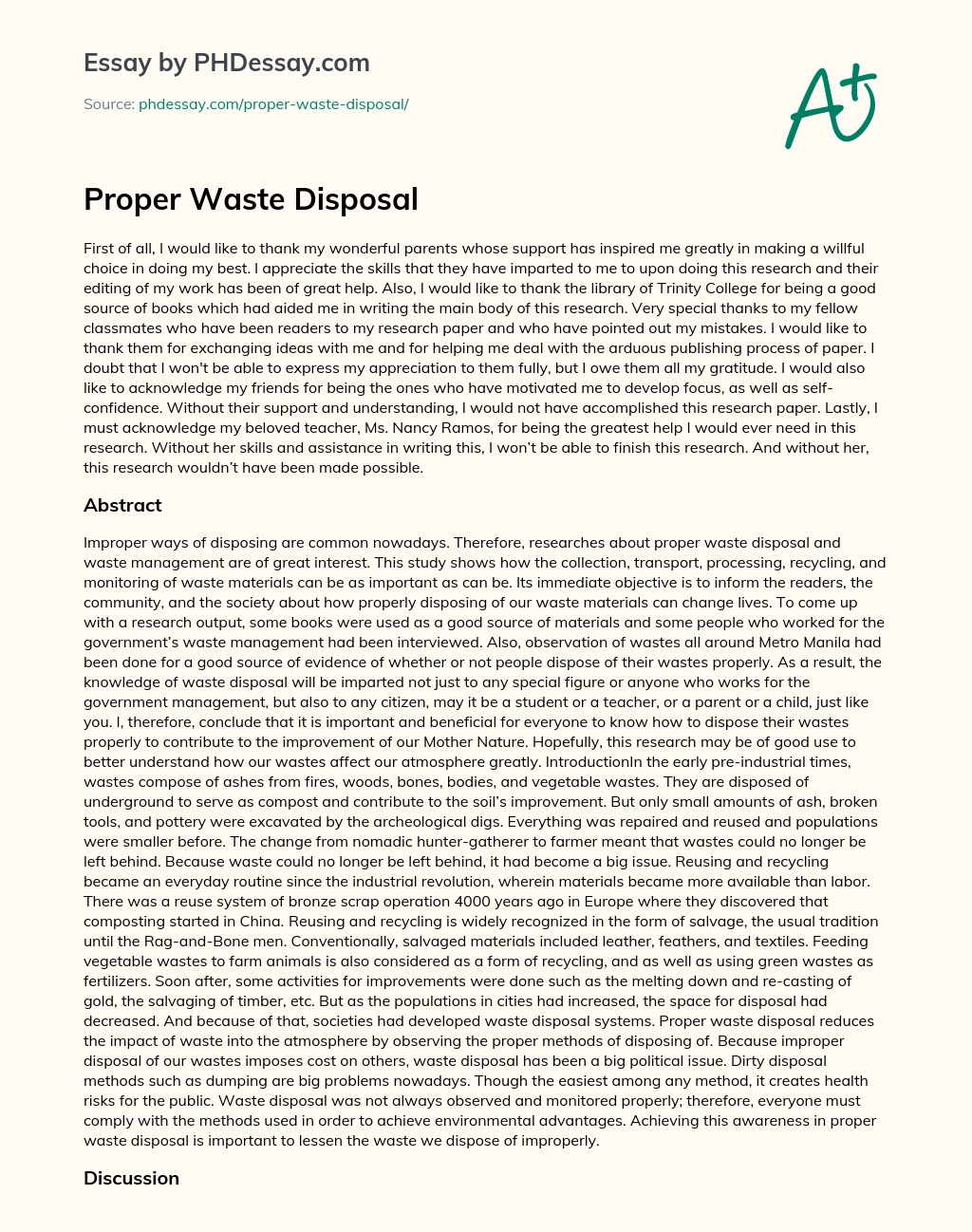 Proper Waste Disposal essay