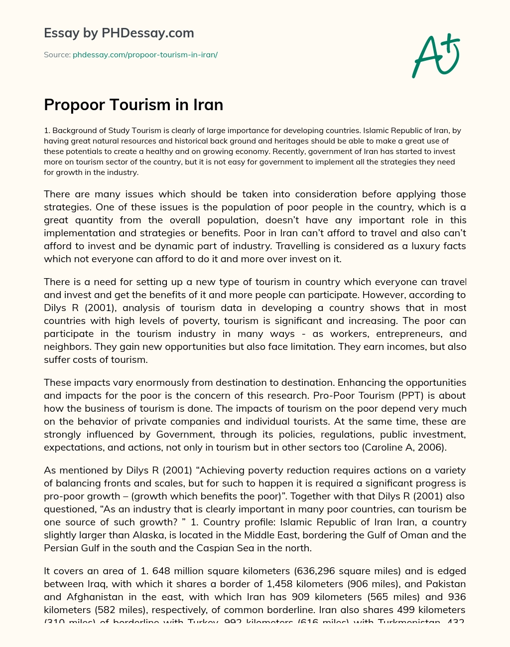 Propoor Tourism in Iran essay