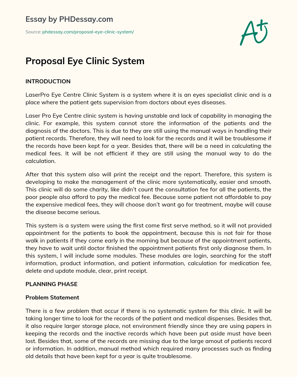 Proposal Eye Clinic System essay