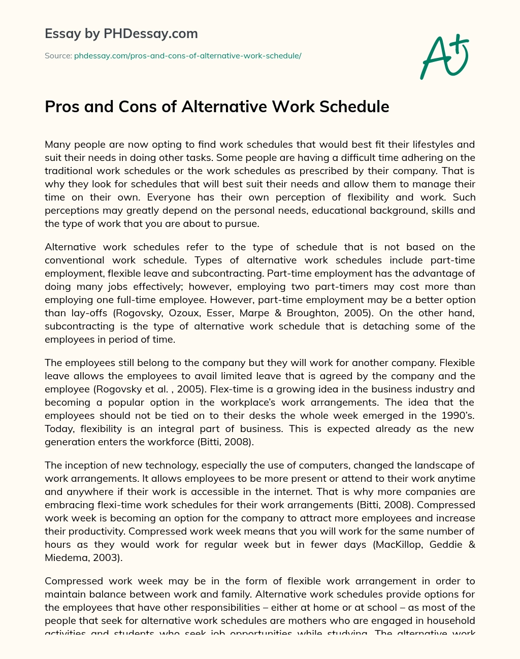 Pros and Cons of Alternative Work Schedule essay