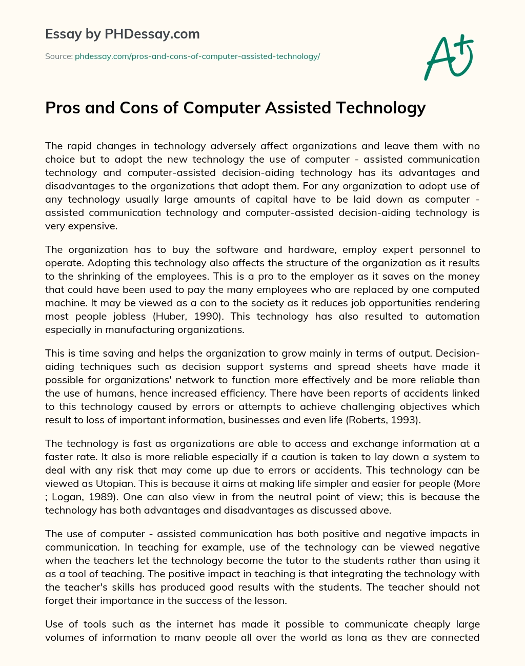 Pros and Cons of Computer Assisted Technology essay