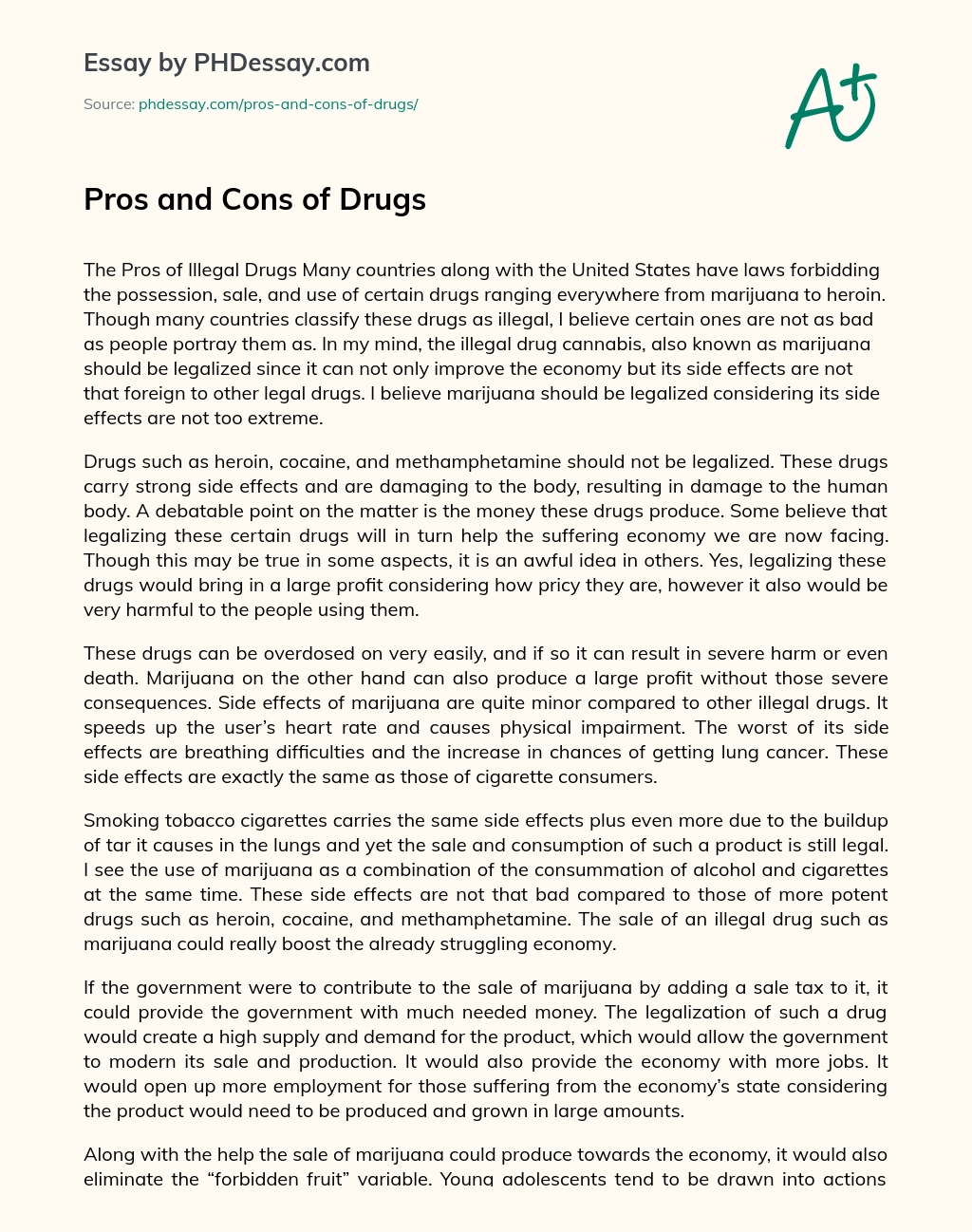 Pros and Cons of Drugs essay