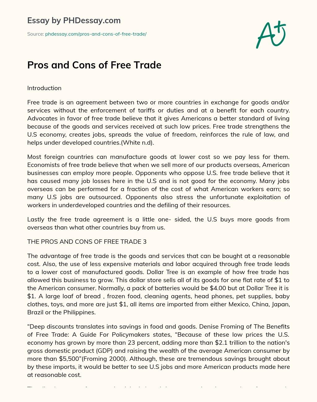 Pros and Cons of Free Trade essay