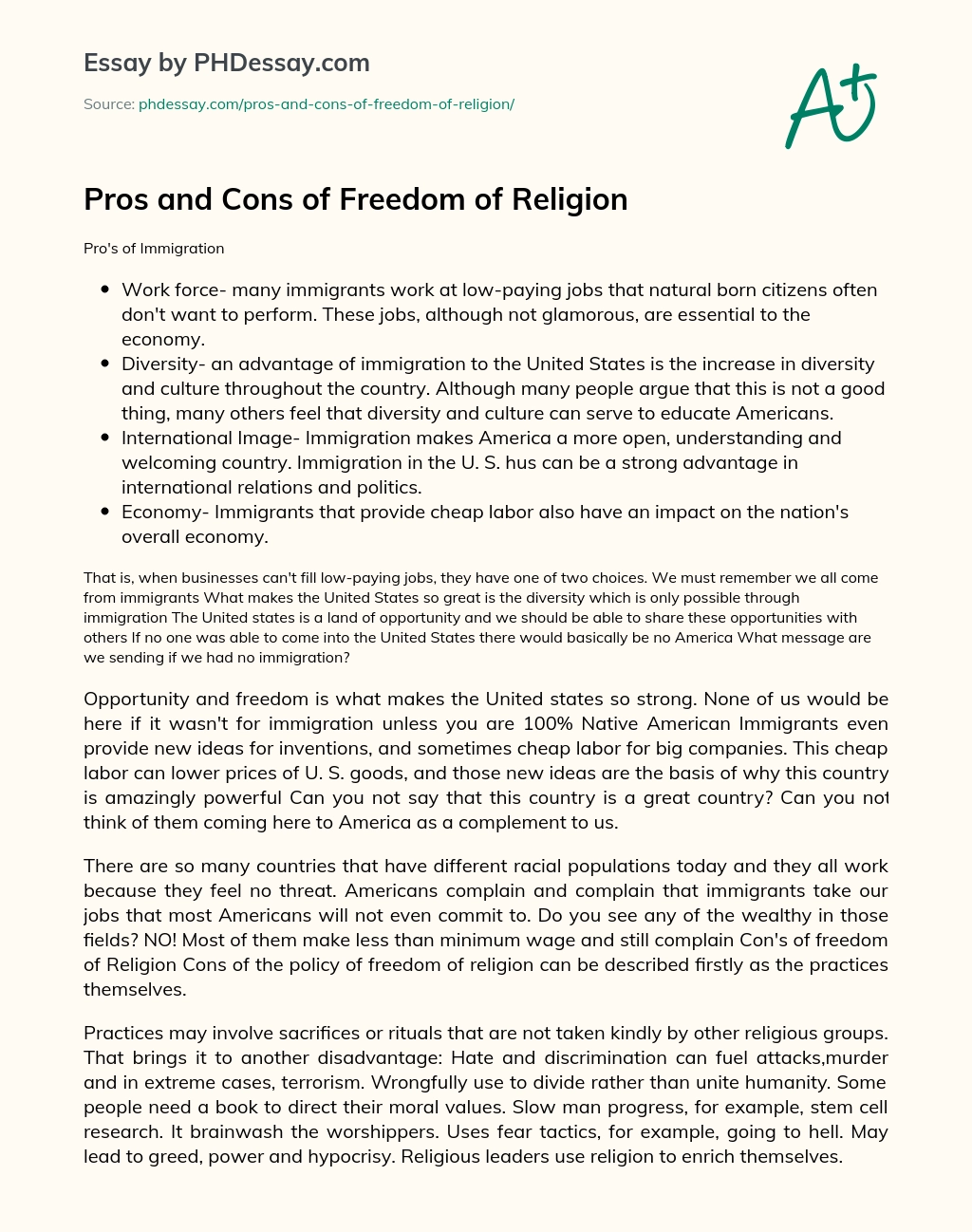 Pros and Cons of Freedom of Religion essay