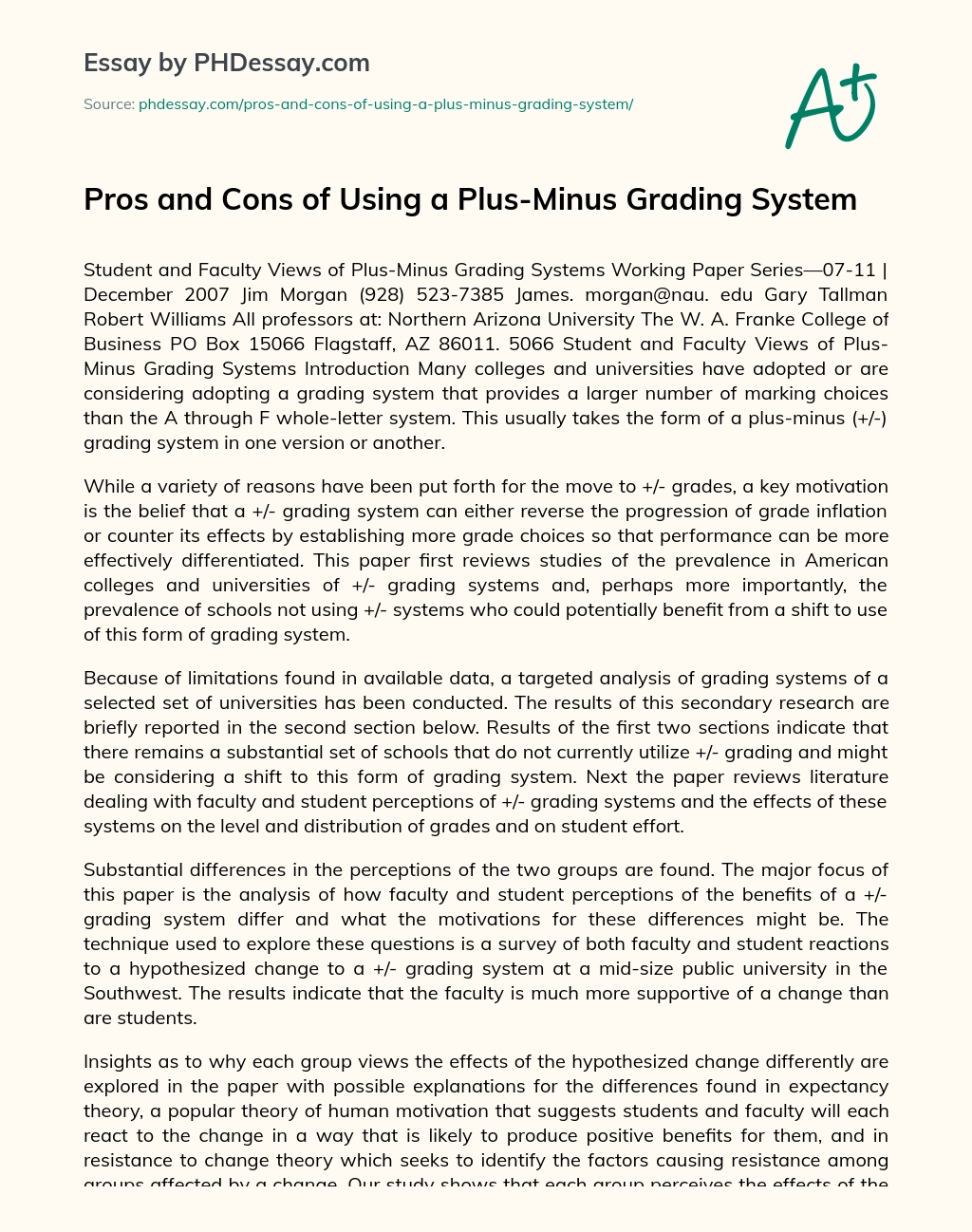 Pros and Cons of Using a Plus-Minus Grading System essay